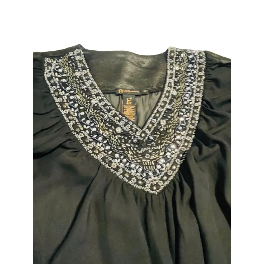 Grass Collection Black Batwing Blouse With Embellished Neckline Women’s Small - Picture 3 of 9